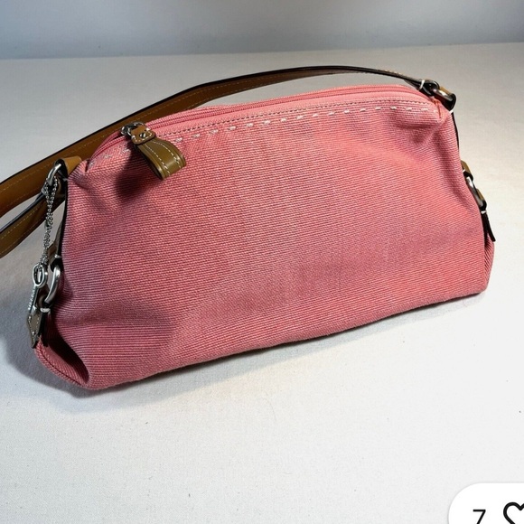 Fossil Handbags - Fossil Pink Canvas Shoulder Bag with Brown Strap
